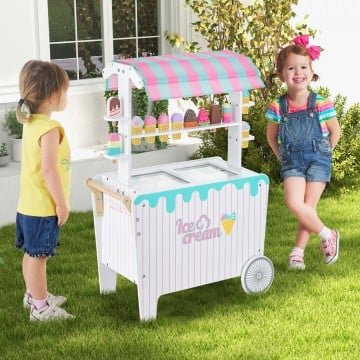 Kids Ice Cream Cart Playset with Display Rack and Accessories Kids Ice Cream Cart Playset with Display Rack and Accessories