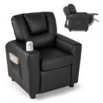 Kids Recliner Chair PU Leather Push Back Toddler Recliner with Cup Holder and Side Pocket