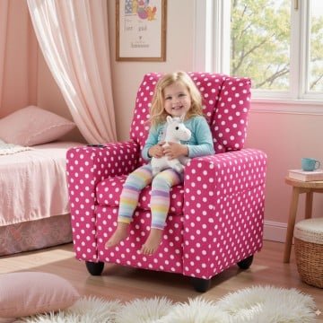 Kids Recliner Chair Push Back Toddler Reclining Armchair with Cup Holder