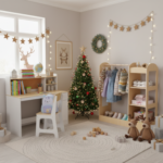 Kids Room Set: Recliner + Natural Study Desk & Chair + 4-ft Christmas Tree + Natural Dress-Up Storage
