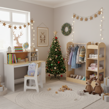 Kids Room Set: Recliner + Natural Study Desk & Chair + 4-ft Christmas Tree + Natural Dress-Up Storage Kids Room Set: Recliner + Natural Study Desk & Chair + 4-ft Christmas Tree + Natural Dress-Up Storage