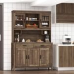 Kitchen Freestanding Hutch Cabinet with Microwave Countertop