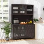 Kitchen Pantry Storage Cabinet Kitchen Hutch with LED lights and Power Outlet