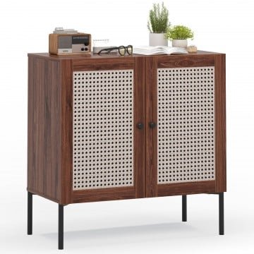 Kitchen Sideboard with 2 Rattan Doors and Adjustable Shelf Kitchen Sideboard with 2 Rattan Doors and Adjustable Shelf