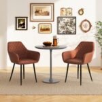 Leisure Dining Chair Set of 2 with Curved Backrest and Wide Seat