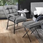 Linen Fabric Modern Accent Chair with Ottoman and Adjustable Backrest