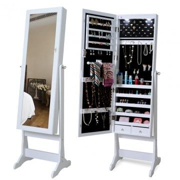 Lockable Freestanding Jewelry Cabinet Armoire with Full-Length Mirror and Lights Lockable Freestanding Jewelry Cabinet Armoire with Full-Length Mirror and Lights