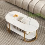 Marble Coffee Table with Open Storage Shelf
