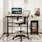 Mesh Drafting Chair Office Chair with Adjustable Armrests and Foot-Ring