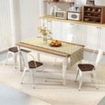 Metal Dining Chairs Set of 4 Stackable Kitchen Side Chairs with Wood Seat and Detachable High Backrest