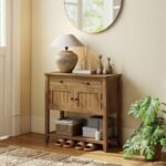 Mid-Century Console Table Wood Coffee Bar Buffet Sideboard with 2 Drawers