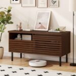 Mid Century Fluted TV Stand for 40 Inch TV Modern Entertainment Center with Open Compartment