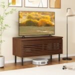 Mid Century Fluted TV Stand for 40" TV with 2 Hidden Compartments and Metal Legs