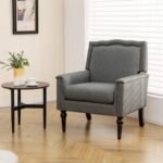 Mid-century Modern Armchair Linen Fabric Upholstered Accent Chair with Cushion