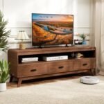 Mid Century Modern TV Stand for TVs up to 70" with 3 Storage Drawers and Open Shelves