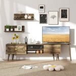 Mid-century Modern TV Stand for TVs up to 85 Inch with Open Compartments