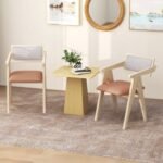 Mid Century Wooden Accent Chairs with Leathaire Seat Cushions Set of 2