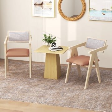 Mid Century Wooden Accent Chairs with Leathaire Seat Cushions Set of 2 Mid Century Wooden Accent Chairs with Leathaire Seat Cushions Set of 2