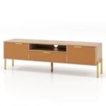 Mirrored TV Stand for TV up to 65 Inch with Spacious Tabletop and 2 Storage Cabinets