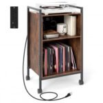 Mobile Record Player Stand with Power Outlet