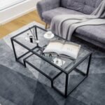 Modern 2-Tier Rectangular Coffee Table with Glass Table Top