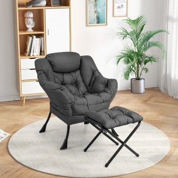 Modern Accent Sofa Chair with Folding Footrest and Side Pocket Modern Accent Sofa Chair with Folding Footrest and Side Pocket