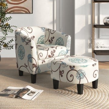 Modern Accent Tub Chair and Ottoman Set with Fabric Upholstered
