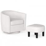 Modern Club Swivel Accent Chair with Ottoman Footrest Curved Backrest