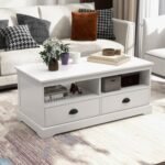 Modern Coffee Table with Drawers and Open Cubies