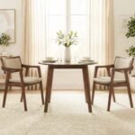 Modern Fabric Upholstered Rubber Wood Dining Chairs Set of 2 with Arms
