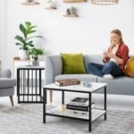 Modern Marble Texture Nesting Table Set of 2 with Storage Shelf