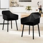 Modern Plastic Dining Chairs Set of 2 Kitchen Armchairs with Breathable Mesh Backres