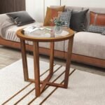 Modern Round End Table Sofa Side Table with Transparent Tempered Glass Top