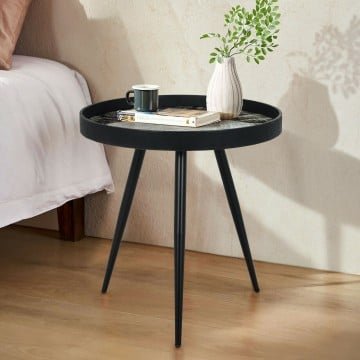Modern Round End Table with Wooden Tray Top for Living Room Bedroom Modern Round End Table with Wooden Tray Top for Living Room Bedroom