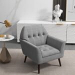Modern Tufted Fabric Accent Chair with Rubber Wood Legs