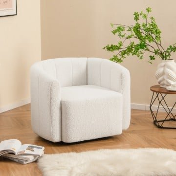 Modern Upholstered Sherpa Accent Chair with Curved Backrest and Armrests Modern Upholstered Sherpa Accent Chair with Curved Backrest and Armrests