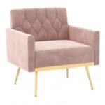 Modern Velvet Accent Chair with Button Tufted Back Golden Metal Legs and Adjustable Foot Pads