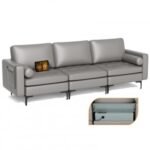 Modular 3-Seat Sofa Couch with Socket USB Ports and Side Storage Pocket