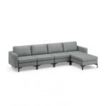 Modular L-shaped Sectional Sofa with Reversible Ottoman and 2 USB Ports