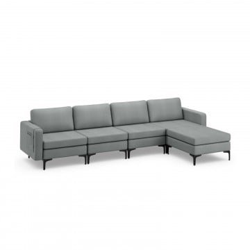 Modular L-shaped Sectional Sofa with Reversible Ottoman and 2 USB Ports