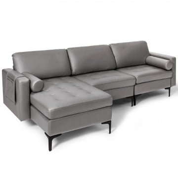 Modular Modern L-shaped 3-Seat Sectional Sofa with Reversible Chaise and 2 USB Ports