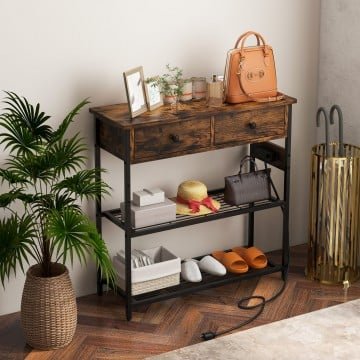 Narrow Console Table with 2 Drawers and 2 Metal Mesh Shelves Narrow Console Table with 2 Drawers and 2 Metal Mesh Shelves