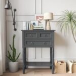 Narrow Console Table with 3 Drawers and Open Bottom Shelf
