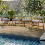 Outdoor Acacia Wood Patio Wicker Dining Chairs Set of 4 with Seat Cushion