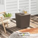 Outdoor Resin Storage Side Table with Removable Lid and Wicker-woven Accent