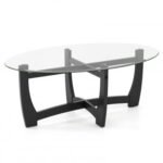 Oval Coffee Table with Tempered Glass Tabletop and Rubber Wood Legs