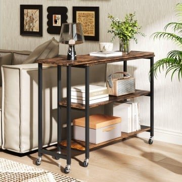 Patented Large 360-Degree Free Rotating Sofa Side Table with Wheels and Storage Shelf