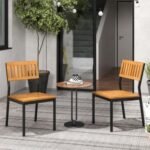 Patio Dining Chair Set of 2 with Metal and Acacia Wood Frame