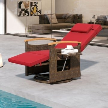Patio Rattan 360° Swivel Recliner Chair with Adjustable Backrest and Footrest