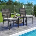 Patio Wicker Chairs Set of 2 Stackable Rattan Armchairs with Removable Cushions